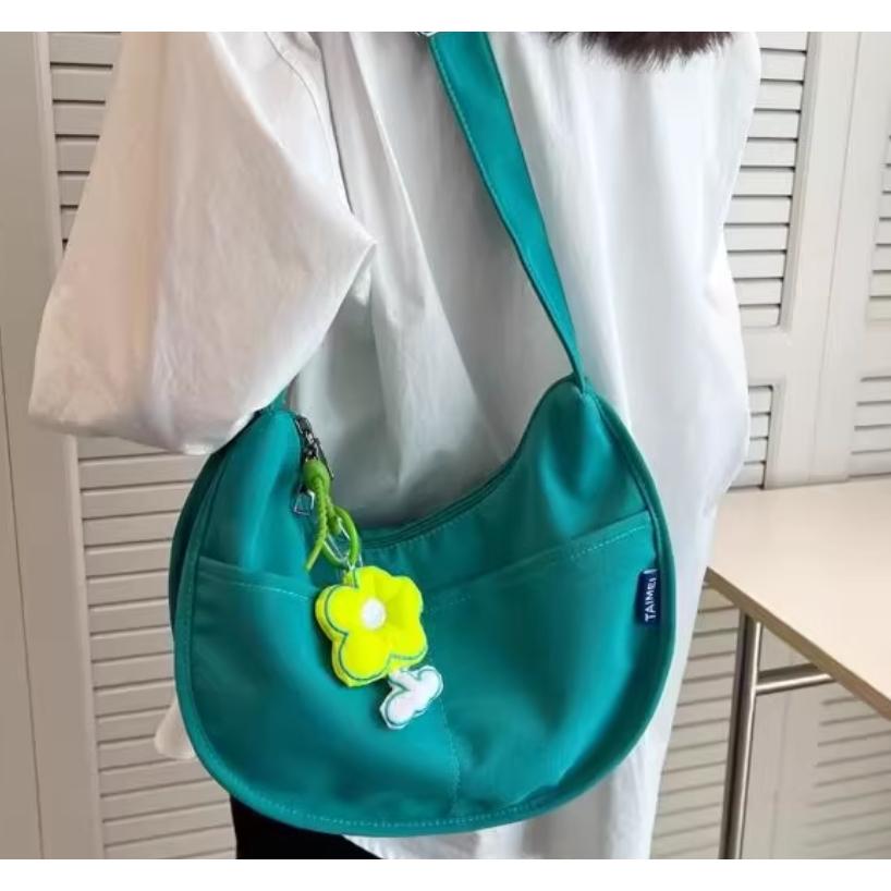 全新台灣現貨 大容量通勤包日系ins湖水綠復古餃子包純色百搭斜背包少女帆布包-細節圖3