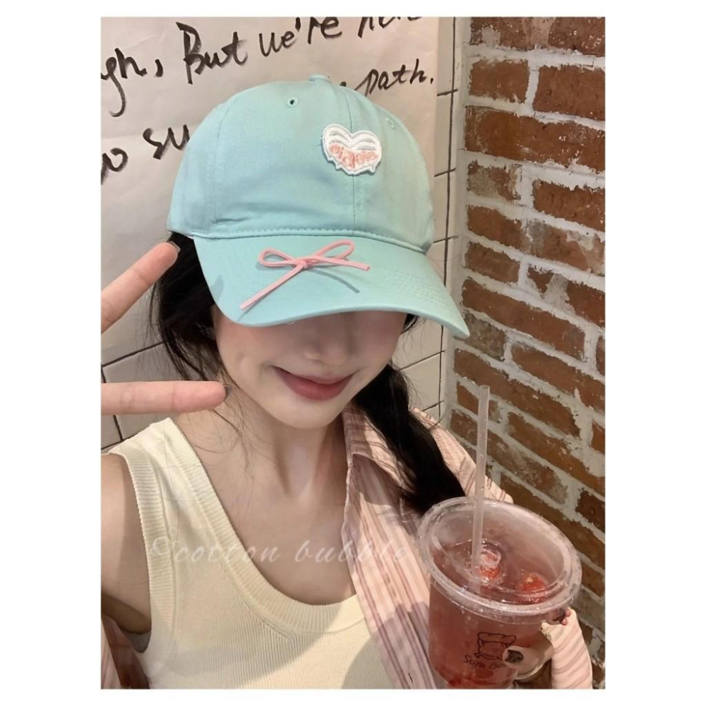 全新台灣現貨 薄荷綠 曼波愛心蝴蝶結棒球帽 防曬遮陽 顯臉小帽子-細節圖6