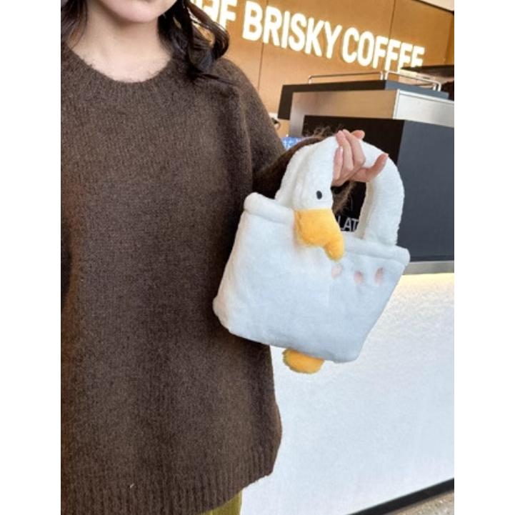 全新台灣現貨  可愛大白鵝包包 絨毛托特包 手提包-細節圖2