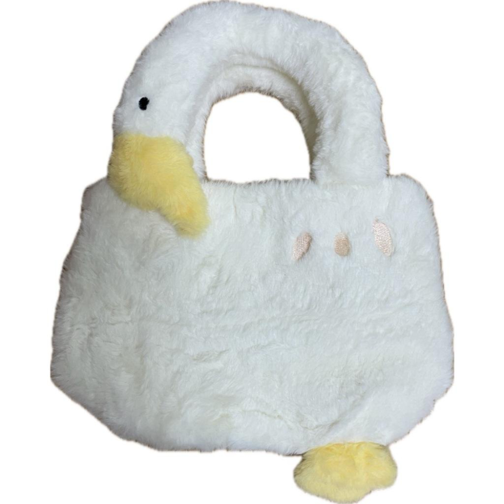 全新台灣現貨  可愛大白鵝包包 絨毛托特包 手提包-細節圖3