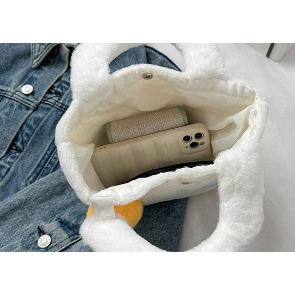 全新台灣現貨  可愛大白鵝包包 絨毛托特包 手提包-細節圖5