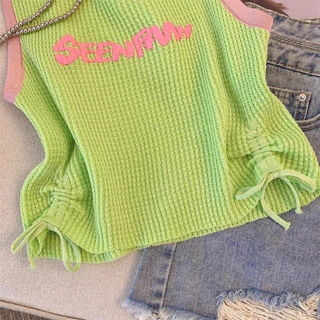 全新台灣現貨 多巴胺夏天甜美字母吊帶背心 速乾休閒五分褲-細節圖5