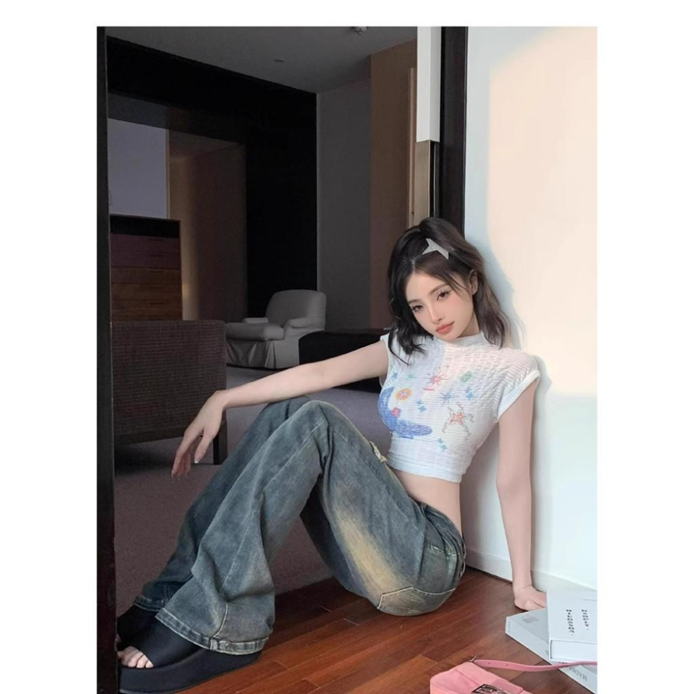 全新台灣現貨 辣妹多巴胺爵士舞蝴蝶塗鴉上衣 高領露腰-細節圖6