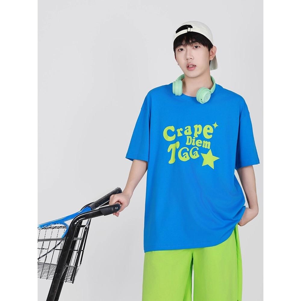 全新台灣現貨 大尺碼短袖T彩色寬鬆休閒百搭潮牌情侶男女上衣-細節圖2