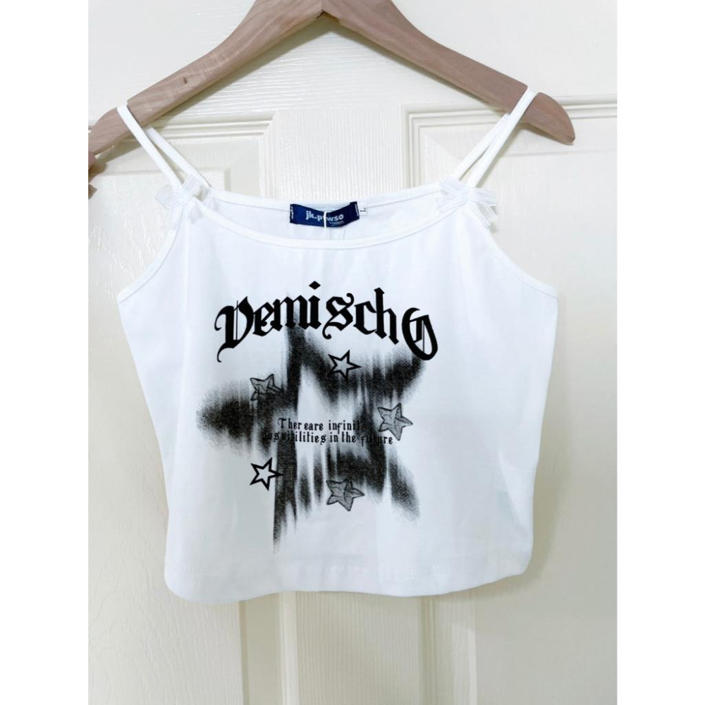 全新台灣現貨 甜星辣妹星星印花吊帶小背心 顯瘦修身短款內搭打底上衣-細節圖2