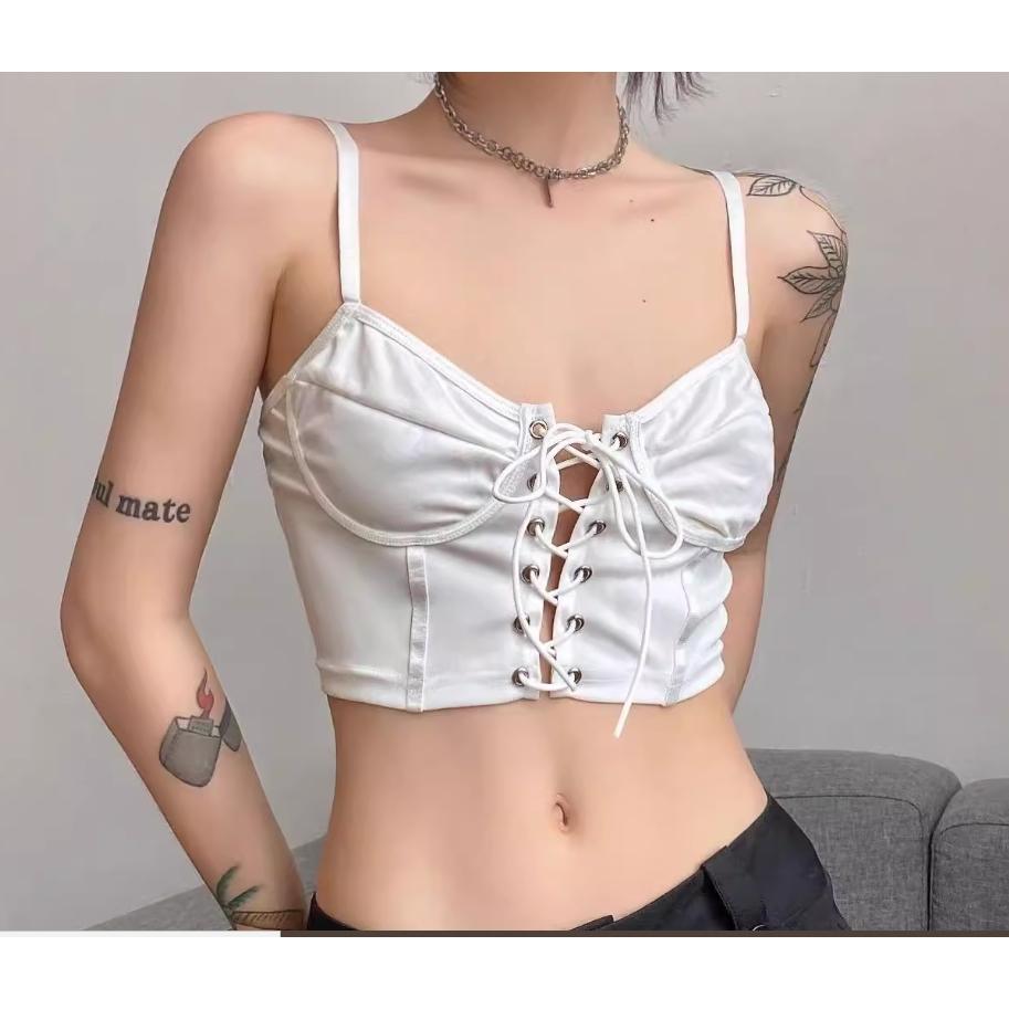 全新台灣現貨 歐美 辣妹小眾 純色吊帶上衣露背繫帶短版小背心-細節圖3