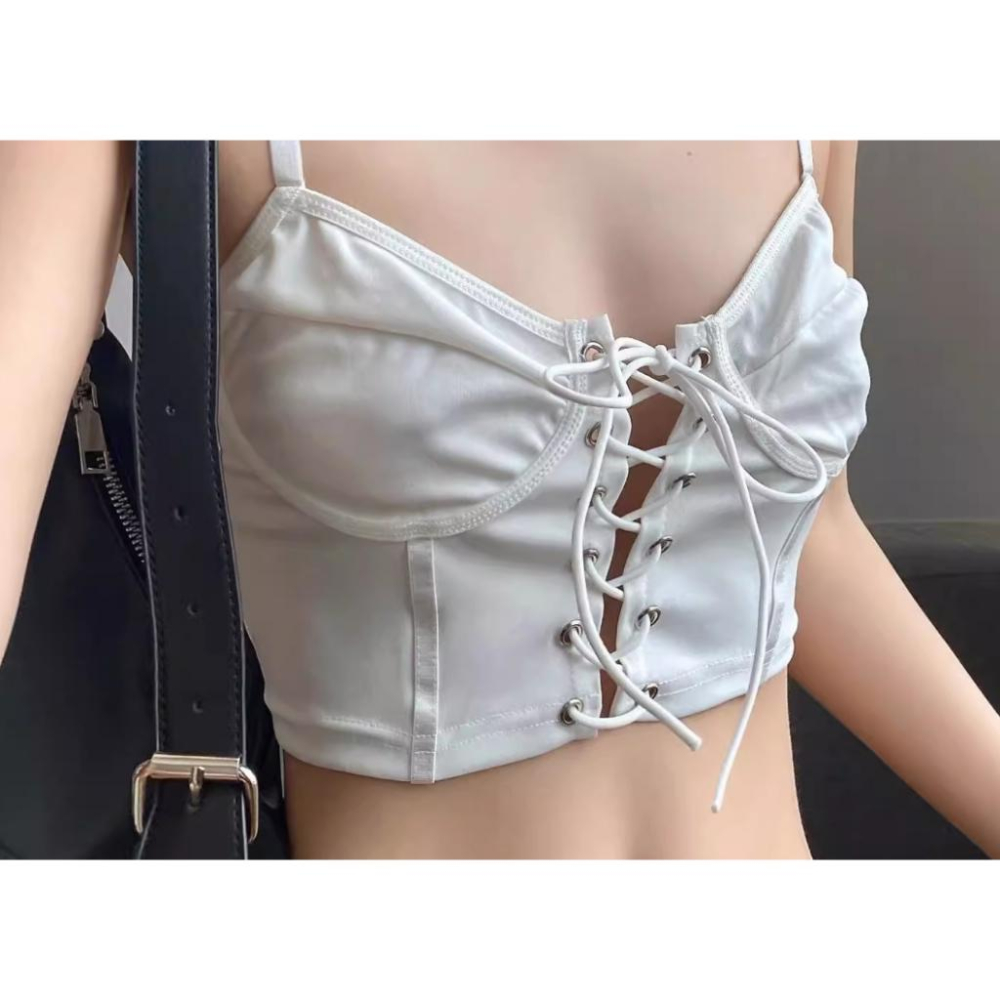 全新台灣現貨 歐美 辣妹小眾 純色吊帶上衣露背繫帶短版小背心-細節圖4