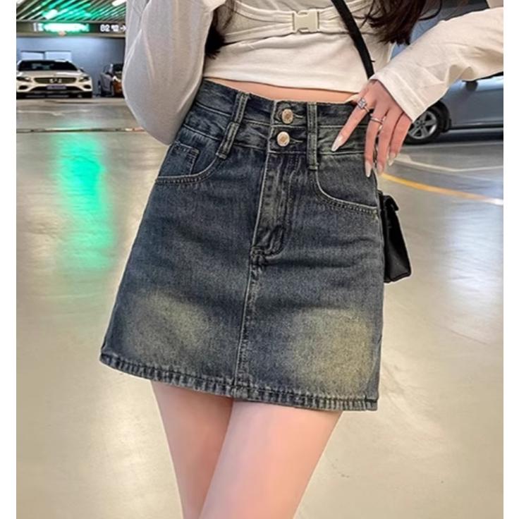 全新台灣現貨 美式辣妹撞色櫻桃印花短版背心 顯瘦A字百搭牛仔短裙-細節圖5