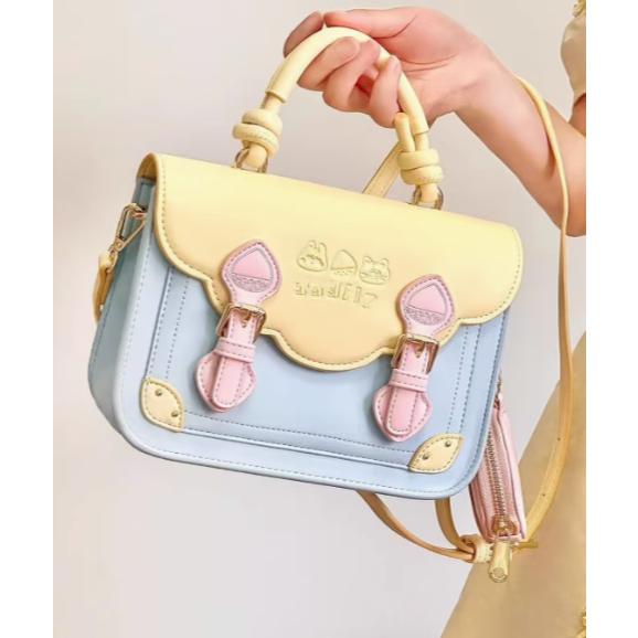全新台灣現貨 多巴胺奶油撞色  時尚斜背包 可愛小包包-細節圖2