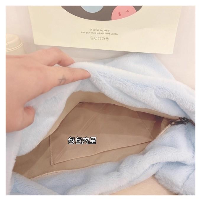 全新台灣現貨 純色百搭軟毛絨斜背包 少女學生大容量單肩包-細節圖5