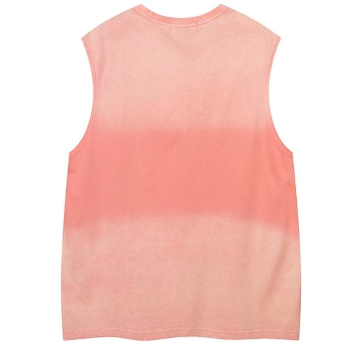 全新台灣現貨 夏日嘻哈漸層染印花無袖寬鬆背心 男女棉質背心-細節圖6