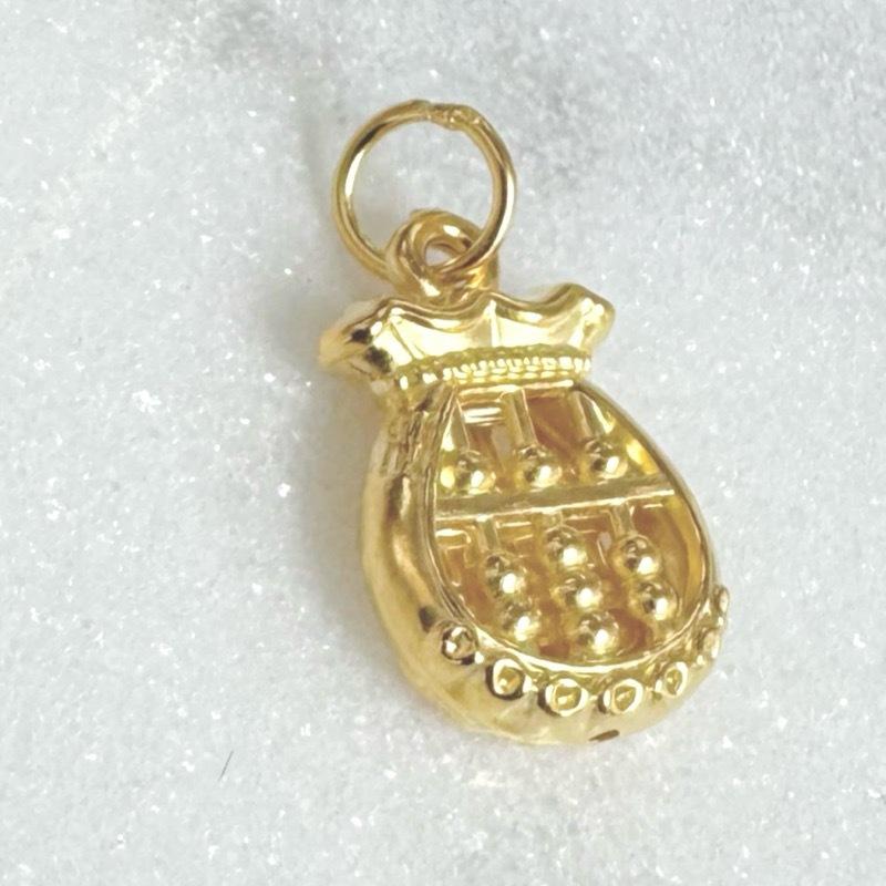 全新 24K金包999足銀 金算盤錢袋 墜子(不含鏈)-細節圖5