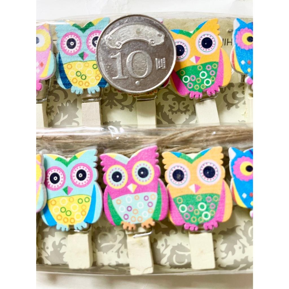 <全新>  10入 貓頭鷹木頭夾 裝飾夾-細節圖2