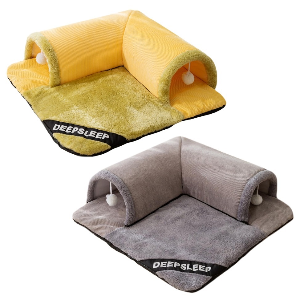 【秒發🔥超保暖】貓咪隧道屋 貓窩可拆洗 寵物窩 貓隧道 貓屋 寵物保暖墊 床墊 小狗睡墊 貓通道 半封閉式貓窩 甜甜圈-細節圖2