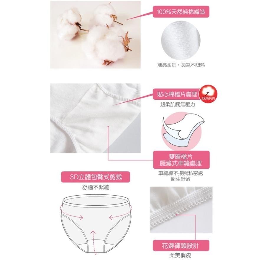 蓓比適 清秀佳人 100%純棉透氣舒適 女性三角免洗內褲 M-XL 中低腰免洗三角內褲-細節圖3