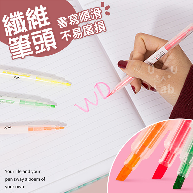 【新品現貨】螢光筆 記號筆 彩色筆 重點筆 雙頭筆 畫線筆 文具 筆記 事務用品 日記 雙頭 可愛 紫色 綠色 橘色-細節圖5