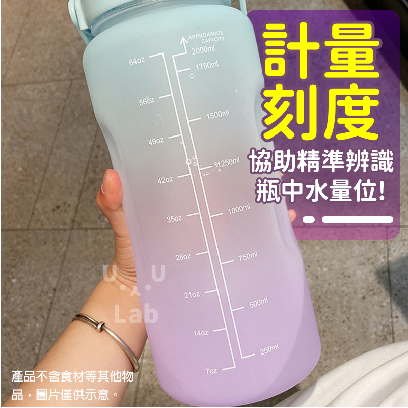 【H嚴選】水壺 2000ml 水瓶 2000ml 磨砂水壺 漸層水壺 吸管水壺 環保水壺 運動水壺 大容量水壺-細節圖3