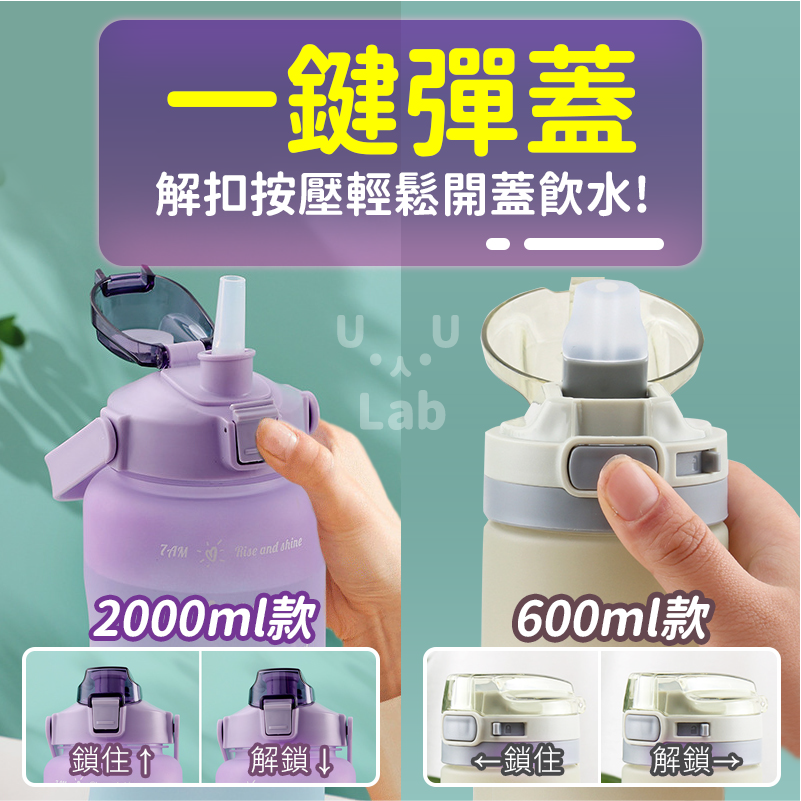 【H嚴選】水壺 2000ml 水瓶 2000ml 磨砂水壺 漸層水壺 吸管水壺 環保水壺 運動水壺 大容量水壺-細節圖4