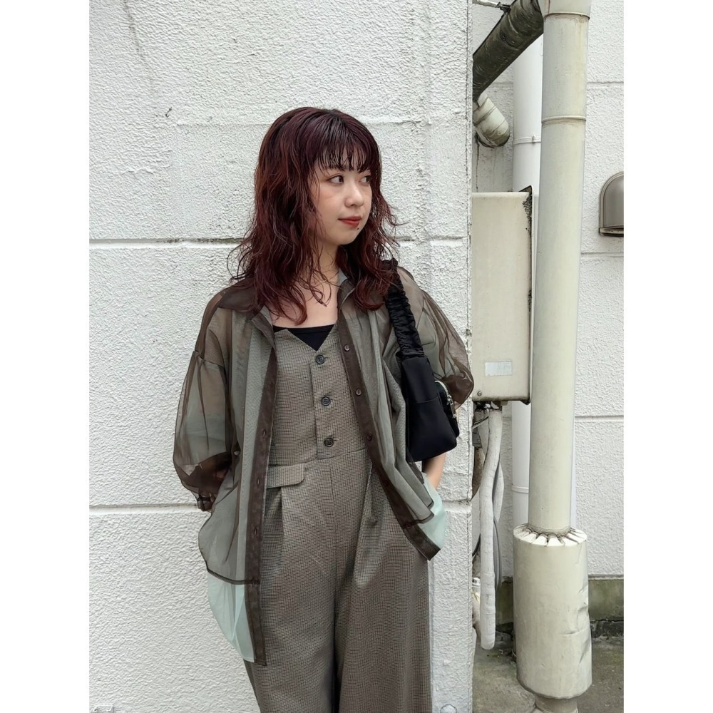 單件免運 🐈 快來帶走我的二手衣 🐈日本正品 KBF 層次透膚襯衫 咖啡x淺薄荷綠 二手日牌 古著-細節圖6