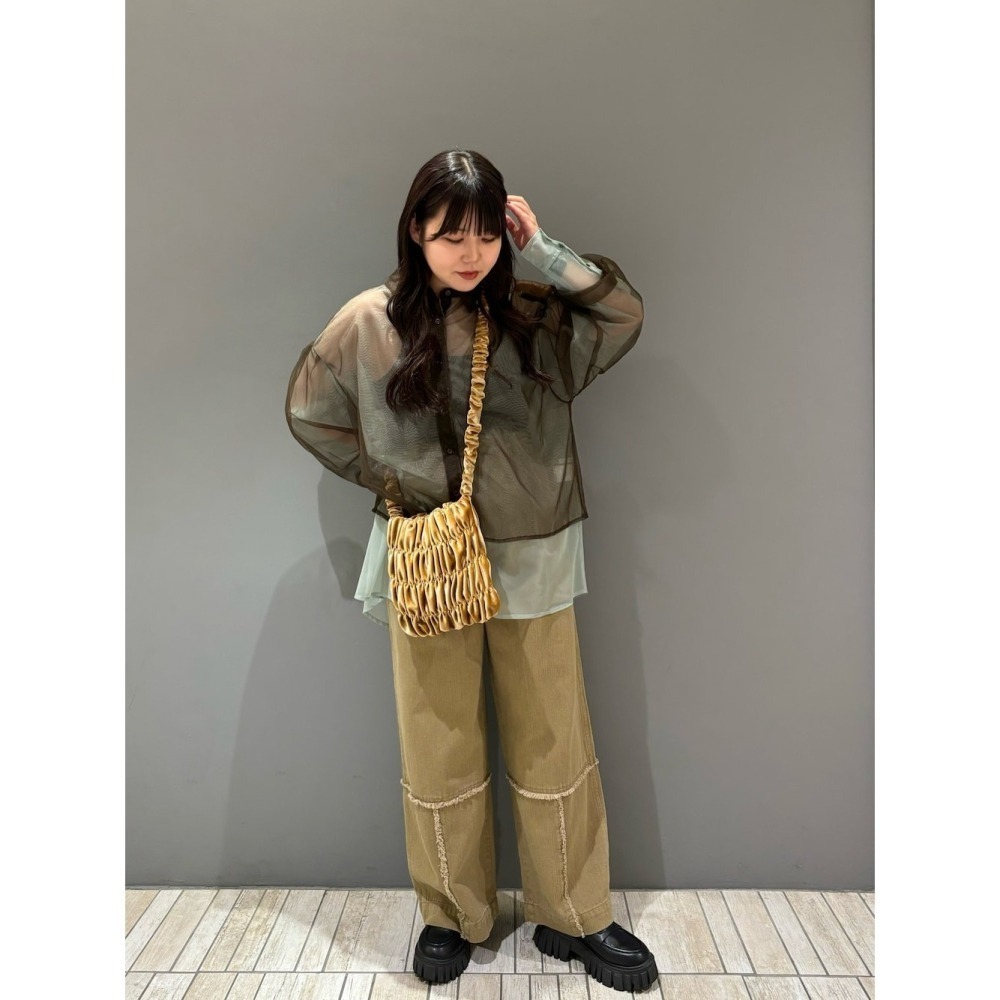 單件免運 🐈 快來帶走我的二手衣 🐈日本正品 KBF 層次透膚襯衫 咖啡x淺薄荷綠 二手日牌 古著-細節圖7