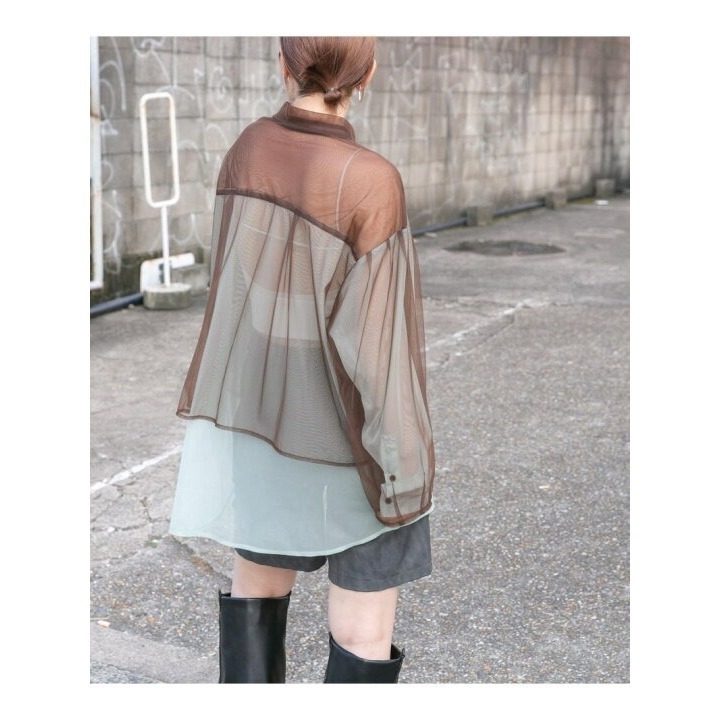 單件免運 🐈 快來帶走我的二手衣 🐈日本正品 KBF 層次透膚襯衫 咖啡x淺薄荷綠 二手日牌 古著-細節圖9