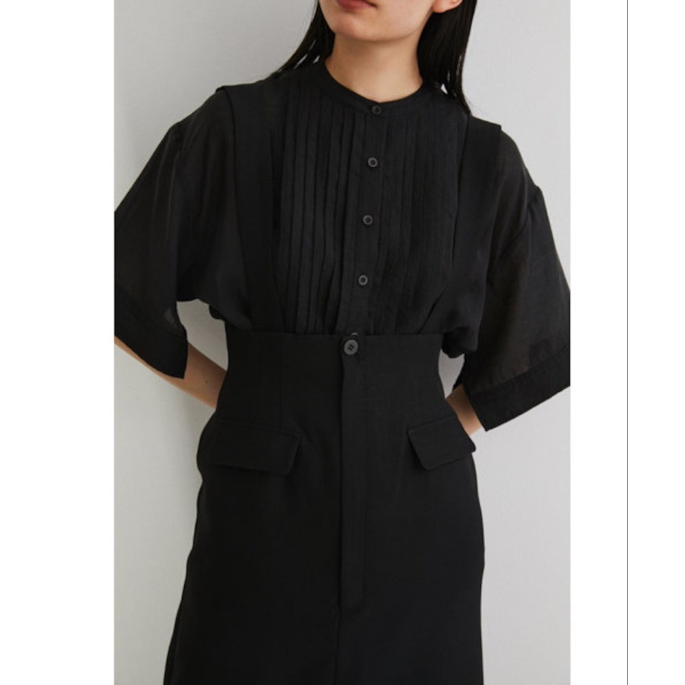 免運費 🐈快來帶走我的二手衣 🐈 日本正品 STYLEMIXER 西裝布質感高腰直筒裙 附肩帶 黑色 S號 二手日牌-細節圖2