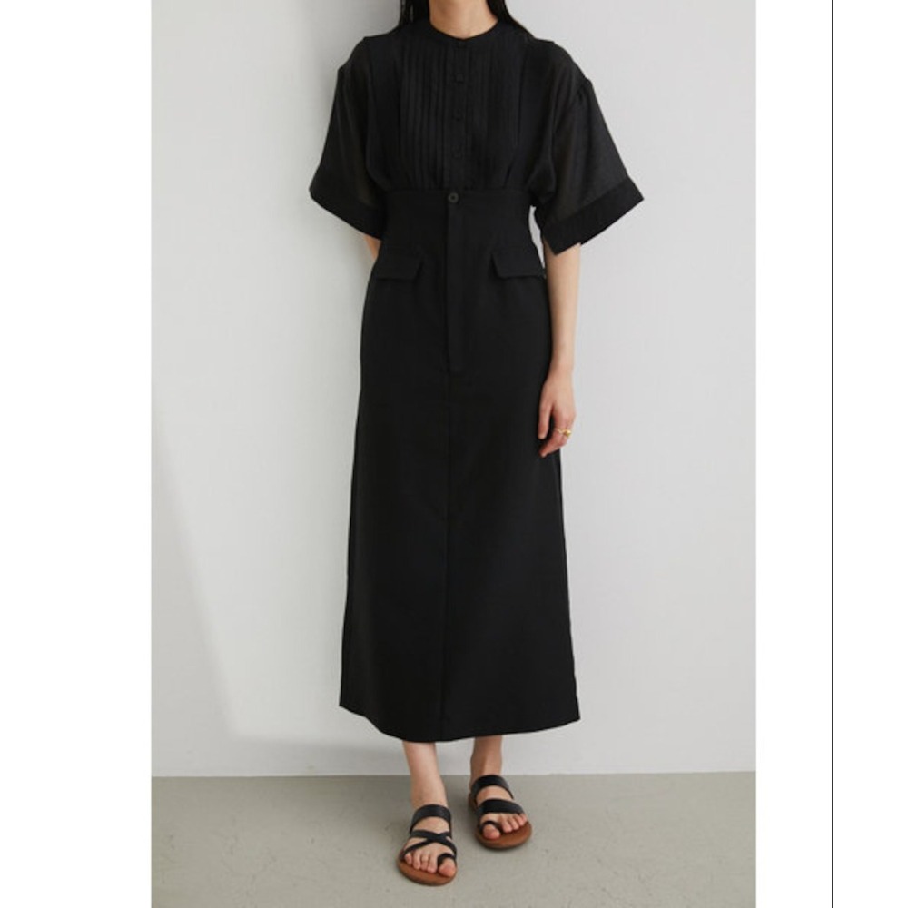 免運費 🐈快來帶走我的二手衣 🐈 日本正品 STYLEMIXER 西裝布質感高腰直筒裙 附肩帶 黑色 S號 二手日牌-細節圖3