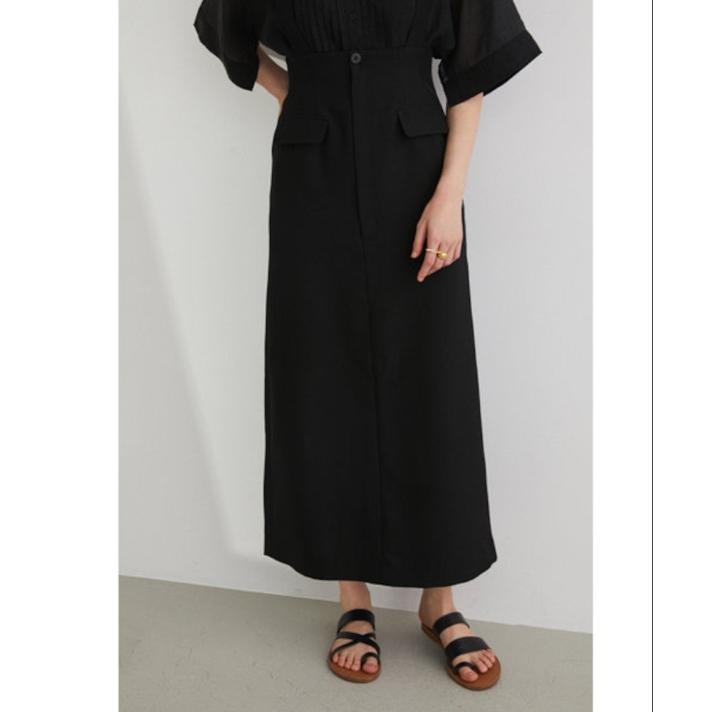 免運費 🐈快來帶走我的二手衣 🐈 日本正品 STYLEMIXER 西裝布質感高腰直筒裙 附肩帶 黑色 S號 二手日牌-細節圖4