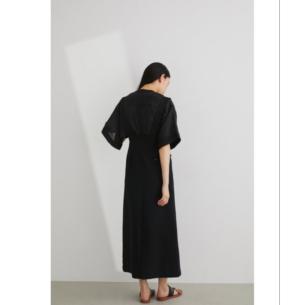 免運費 🐈快來帶走我的二手衣 🐈 日本正品 STYLEMIXER 西裝布質感高腰直筒裙 附肩帶 黑色 S號 二手日牌-細節圖5