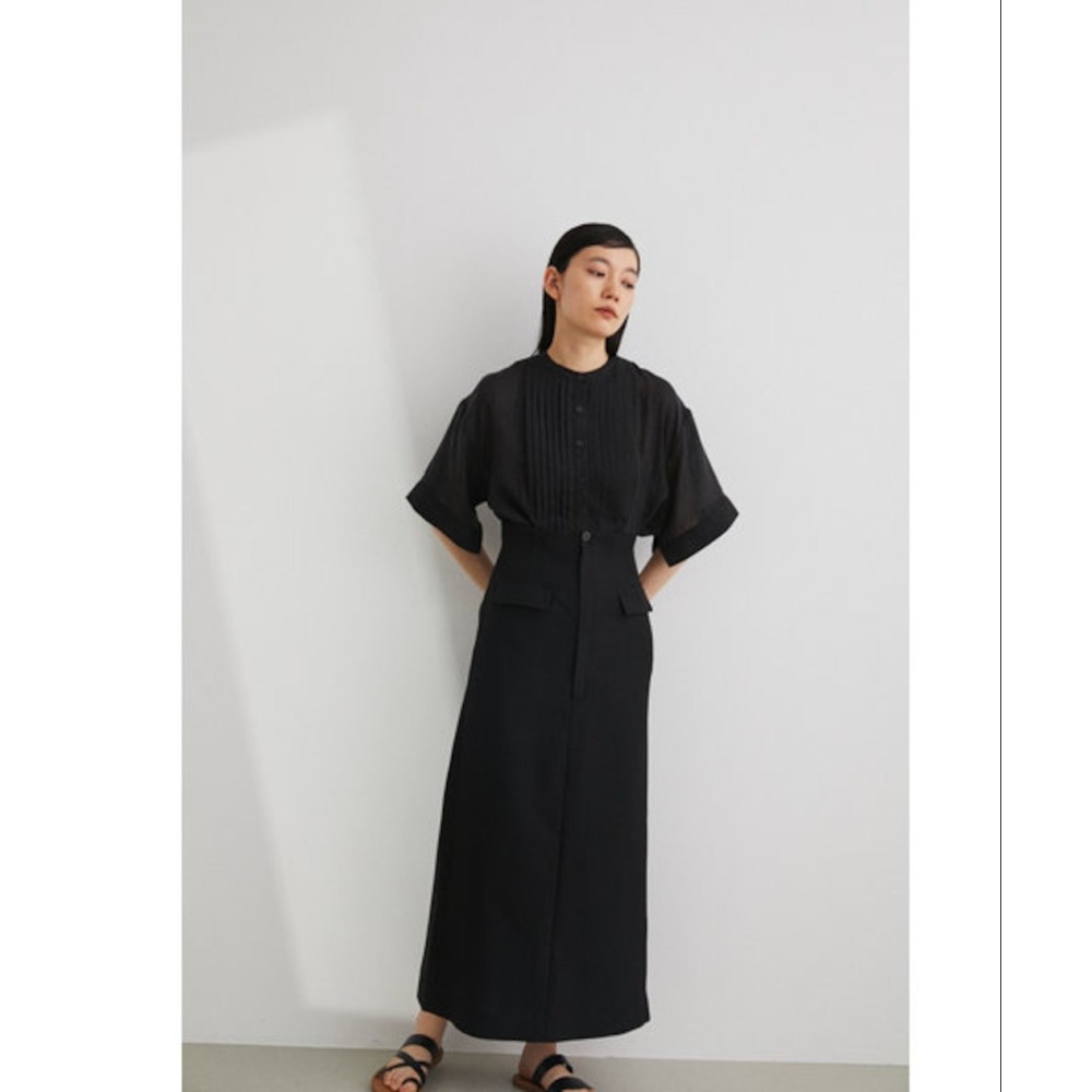 免運費 🐈快來帶走我的二手衣 🐈 日本正品 STYLEMIXER 西裝布質感高腰直筒裙 附肩帶 黑色 S號 二手日牌-細節圖7