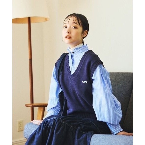 🐈快來帶走我的二手衣 日本正品 TOWN CRAFT × FREAK’S STORE 聯名 小狐狸V領針織背心 咖啡-細節圖5