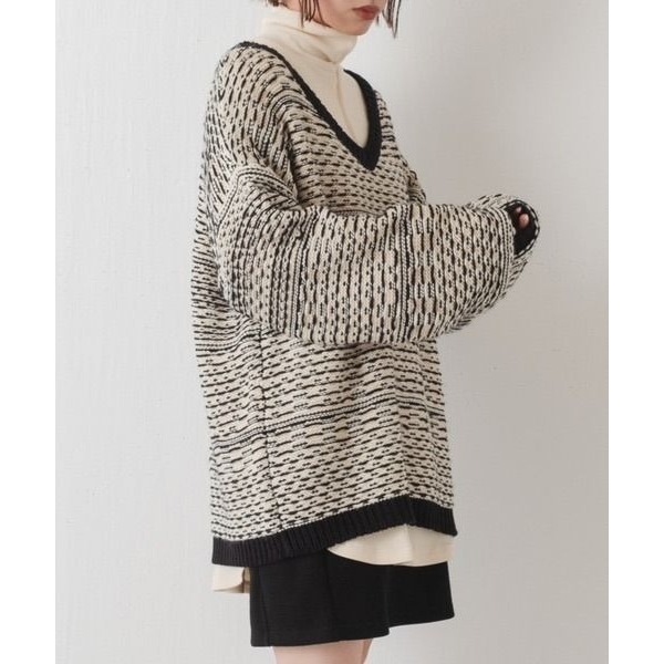 🐈 快來帶走我的二手衣 🇯🇵 🐈 日本正品 Kastane 不規則織紋落肩毛衣 米白色 V領 針織 二手日牌-細節圖2