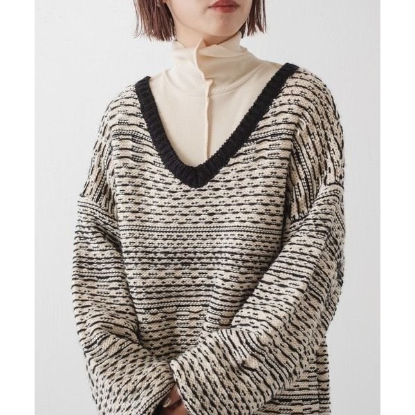 🐈 快來帶走我的二手衣 🇯🇵 🐈 日本正品 Kastane 不規則織紋落肩毛衣 米白色 V領 針織 二手日牌-細節圖8