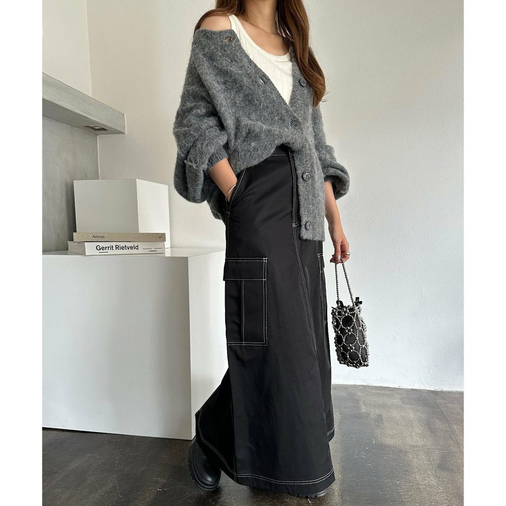 🐈 快來帶走我的二手衣 🇯🇵 🐈 日本正品 and Me 撞色大口袋微傘裙 黑色 二手日牌 古著-細節圖2