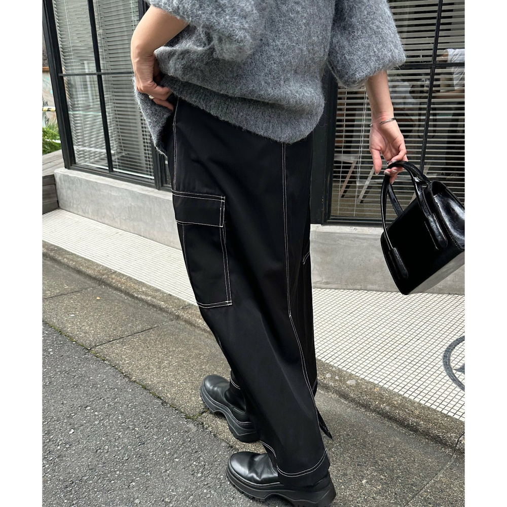 🐈 快來帶走我的二手衣 🇯🇵 🐈 日本正品 and Me 撞色大口袋微傘裙 黑色 二手日牌 古著-細節圖3