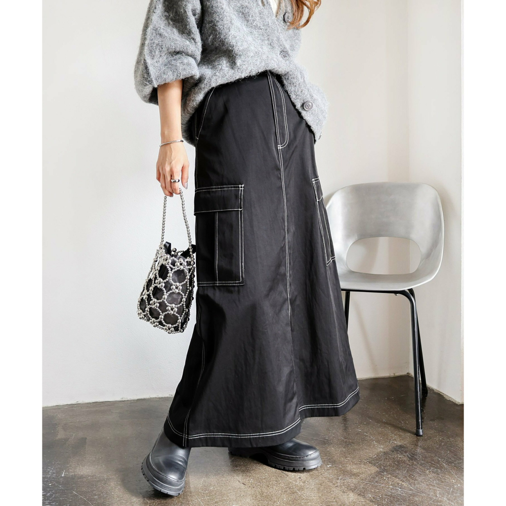 🐈 快來帶走我的二手衣 🇯🇵 🐈 日本正品 and Me 撞色大口袋微傘裙 黑色 二手日牌 古著-細節圖4