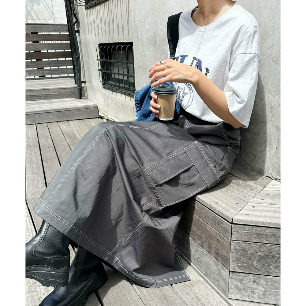 🐈 快來帶走我的二手衣 🇯🇵 🐈 日本正品 and Me 撞色大口袋微傘裙 黑色 二手日牌 古著-細節圖5