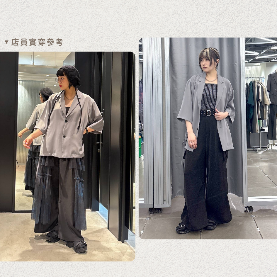 🐈快來帶走我的二手衣🐈 日本正品 HARE 《定番設計TOROMI系列》高級光澤感下襬綁帶短袖西裝外套 灰色 日牌-細節圖3