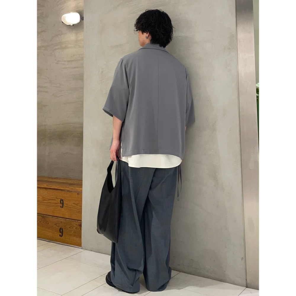 🐈快來帶走我的二手衣🐈 日本正品 HARE 《定番設計TOROMI系列》高級光澤感下襬綁帶短袖西裝外套 灰色 日牌-細節圖5