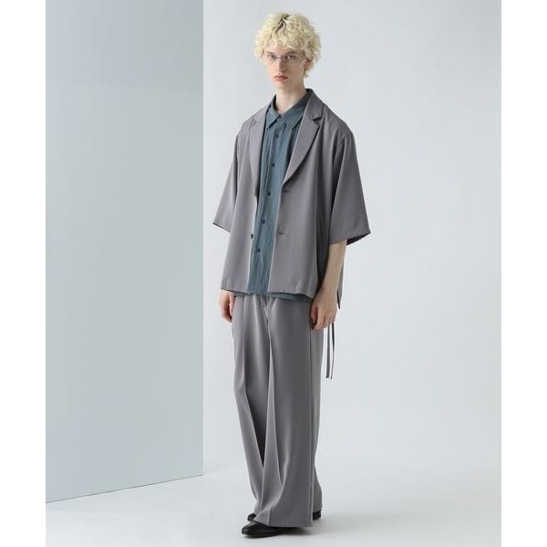 🐈快來帶走我的二手衣🐈 日本正品 HARE 《定番設計TOROMI系列》高級光澤感下襬綁帶短袖西裝外套 灰色 日牌-細節圖9