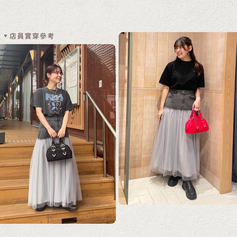 🐈 快來帶走我的二手衣 🇯🇵 🐈 日本正品 Ray BEAMS 單寧拼接透紗長裙 灰色 SIZE 0 二手日牌-細節圖4