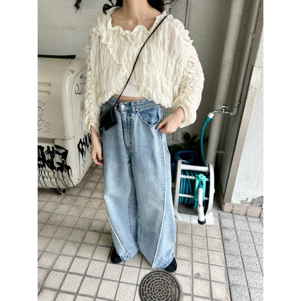 🐈 快來帶走我的二手衣 🇯🇵🐈日本正品 KBF 多WAY褶皺造型襯衫 米白色 長袖罩衫 日牌-細節圖4