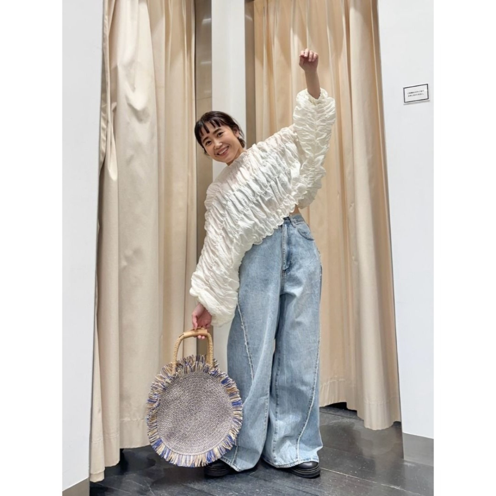 🐈 快來帶走我的二手衣 🇯🇵🐈日本正品 KBF 多WAY褶皺造型襯衫 米白色 長袖罩衫 日牌-細節圖7