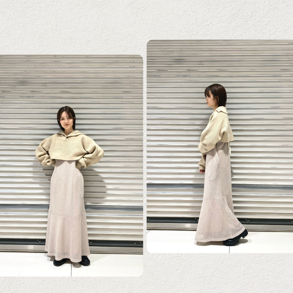 🐈快來帶走我的二手衣🐈 日本正品 Kastane 兩件組 高領短針織毛衣+長版白襯衫 SET 奶茶色 二手日牌 古著-細節圖3