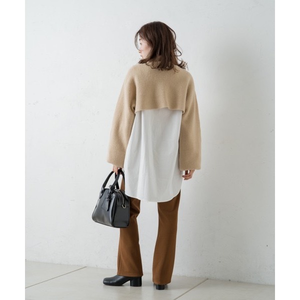 🐈快來帶走我的二手衣🐈 日本正品 Kastane 兩件組 高領短針織毛衣+長版白襯衫 SET 奶茶色 二手日牌 古著-細節圖5