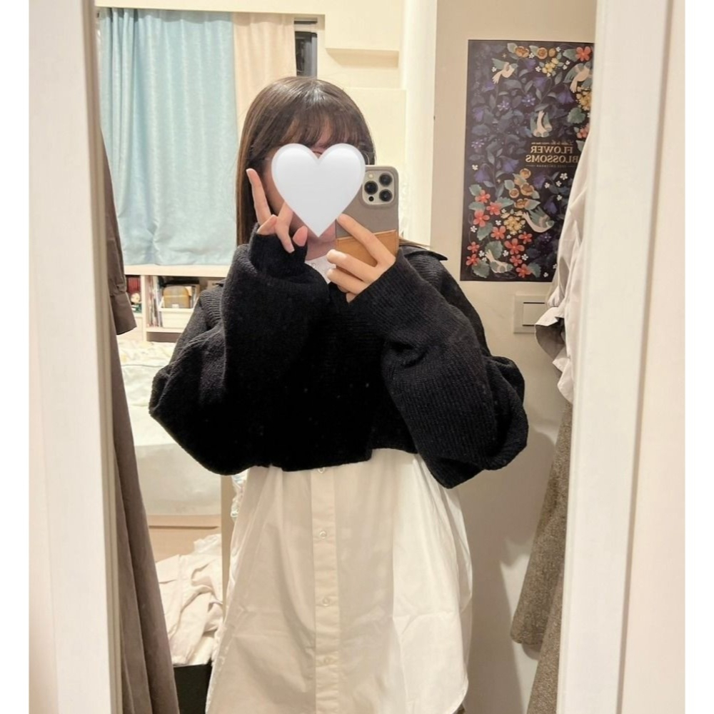 🐈快來帶走我的二手衣🐈 日本正品 Kastane 兩件組 高領短針織毛衣+長版白襯衫 SET 奶茶色 二手日牌 古著-細節圖6