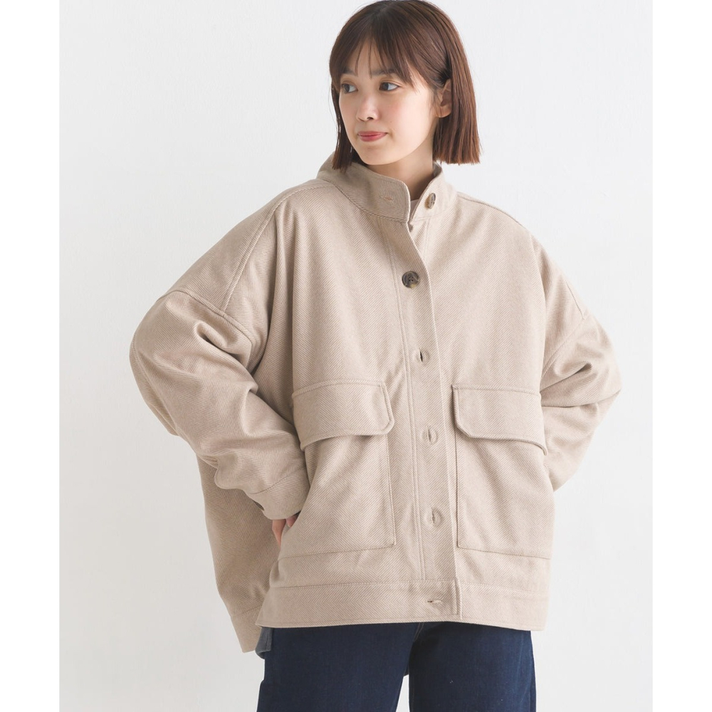 🐈 快來帶走我的二手衣 🇯🇵 🐈 日本正品 OMNES 輕量舒適斜紋棉立領大衣外套 淺駝色 日牌古著-細節圖2