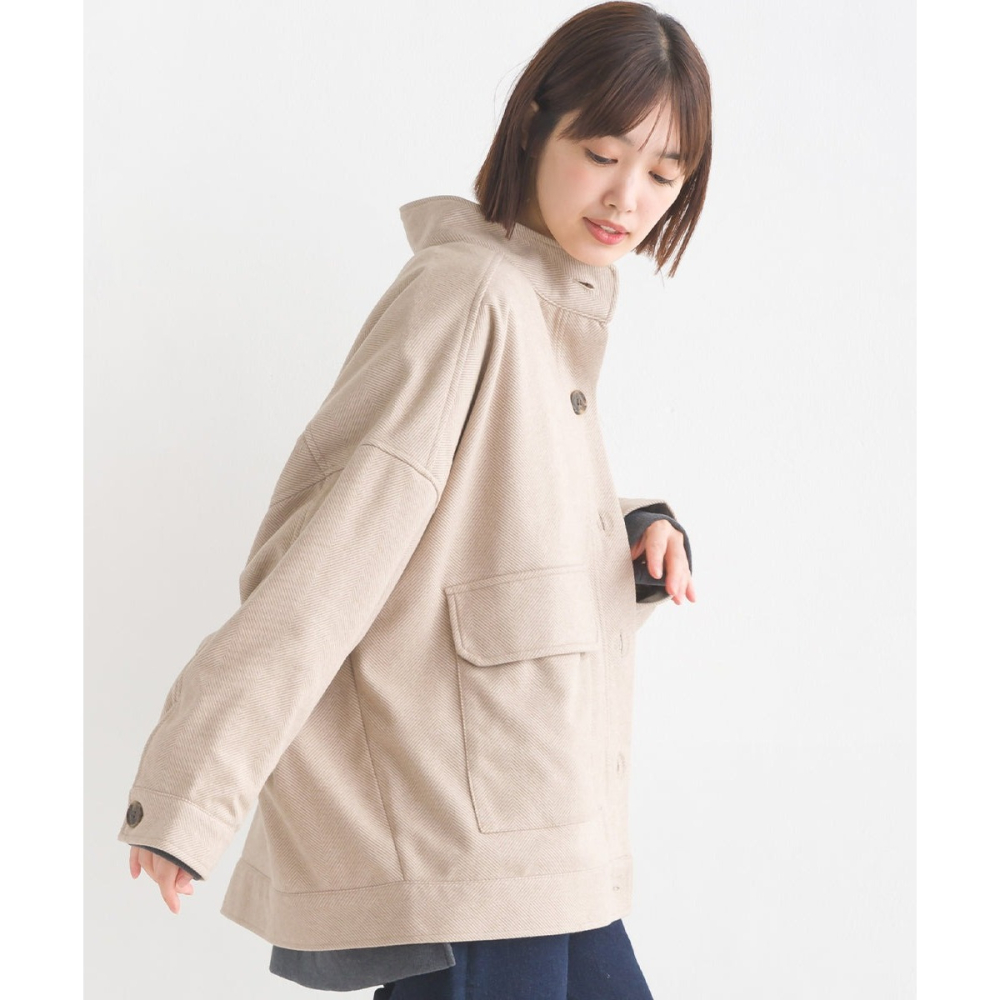 🐈 快來帶走我的二手衣 🇯🇵 🐈 日本正品 OMNES 輕量舒適斜紋棉立領大衣外套 淺駝色 日牌古著-細節圖3