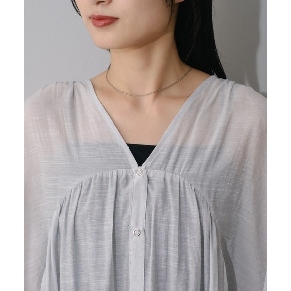 🐈 快來帶走我的二手衣 🇯🇵 🐈 日本正品 Kastane 光澤感蛋糕透膚襯衫 灰色 短洋裝 二手日牌 古著-細節圖2