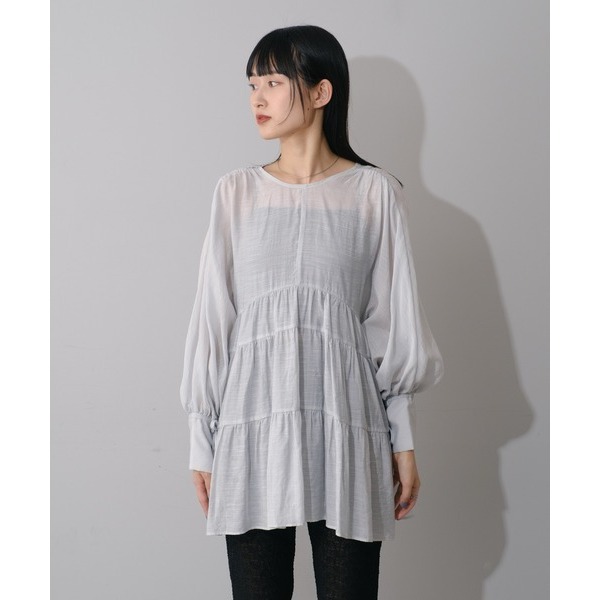 🐈 快來帶走我的二手衣 🇯🇵 🐈 日本正品 Kastane 光澤感蛋糕透膚襯衫 灰色 短洋裝 二手日牌 古著-細節圖4